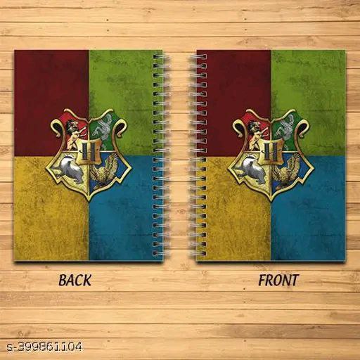 Harry Potter House Crest A5 Notebook Combo Infographic Grey Notebook Slytherin Ravenclaw Hufflepuff Gryffindor Spiral Wire Bound Notebooks Harry Potter Bookmarks Badge Stickers (160 Pages ) 6x8 Inches