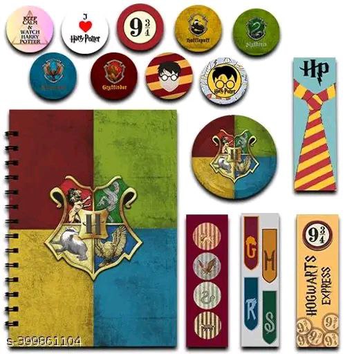 Harry Potter House Crest A5 Notebook Combo Infographic Grey Notebook Slytherin Ravenclaw Hufflepuff Gryffindor Spiral Wire Bound Notebooks Harry Potter Bookmarks Badge Stickers (160 Pages ) 6x8 Inches